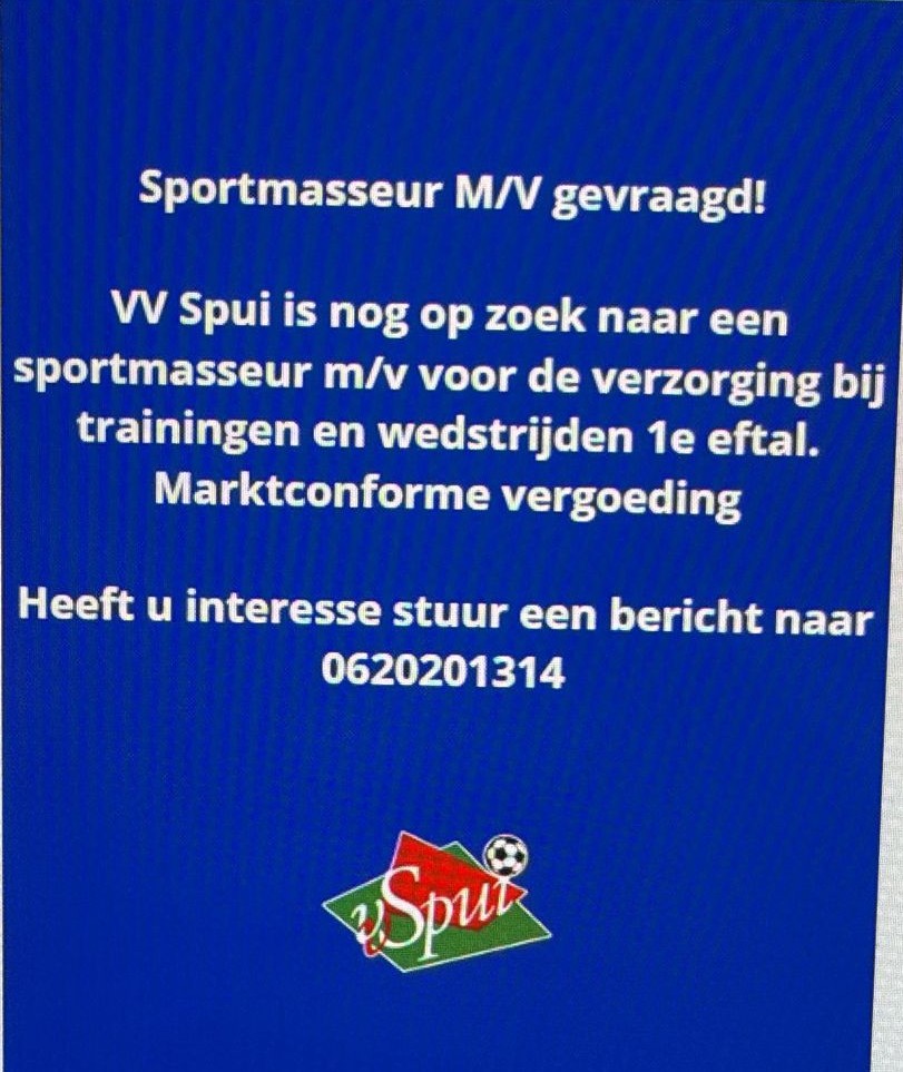 Vacature: Spui zoekt per direct sportverzorger